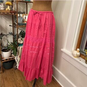 Lauren Hancock Collection pink maxi skirt w crochet & eyelet details
